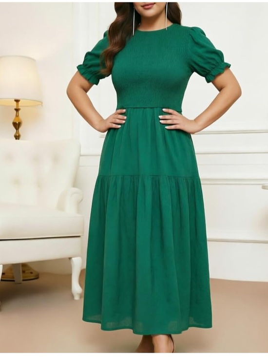 Fashion Nova Dresses & Skirts - Fashion Nova Emerald Green Maxi Dress with Puff Sleeves